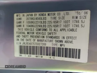 2007 Honda CR-V EX-L with VIN JHLRE48757C027269, listed as a IAAI auction lot 41987314 with 439,976 mi miles and . Bid and sale history available at carsss.com. Image 9.