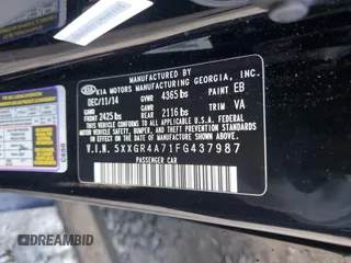 2015 Kia Optima SX z VIN 5XXGR4A71FG437987, wystawiony jako Copart lot #56657475 z przebiegiem 146 403 mil mil oraz Szkoda całkowita • Salvage title. Historia ofert i sprzedaży dostępna na DreamBid. Obrazek 13.