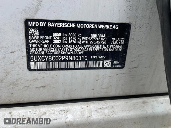 2023 BMW X6 M50i with VIN 5UXCY8C02P9N80310, listed as a Copart auction lot 50582585 with 19,686 mi miles and Clean Title. Bid and sale history available at carsss.com. Image 10.