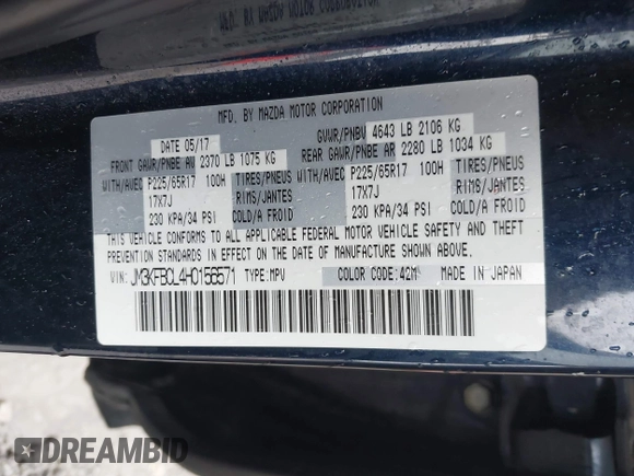 2017 Mazda CX-5 Touring z VIN JM3KFBCL4H0156571, wystawiony jako IAAI lot #42183562 z przebiegiem 135 595 mil mil oraz . Historia ofert i sprzedaży dostępna na DreamBid. Obrazek 9.