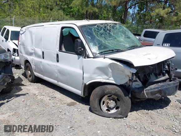 2019 Chevrolet Express Cargo Van with VIN 1GCWGAFP2K1347973, listed as a IAAI auction lot 41991559 with 70,050 mi miles. Bid and sale history available at carsss.com. Image 1.