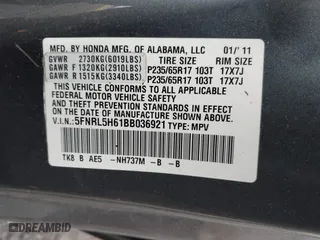2011 Honda Odyssey EX-L with VIN 5FNRL5H61BB036921, listed as a IAAI auction lot 41939802 with 126,656 mi miles. Bid and sale history available at carsss.com. Image 9.