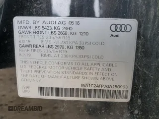 2016 Audi Q5 Premium with VIN WA1C2AFP7GA150963, listed as a Copart auction lot 52000675 with 155,998 mi miles and Salvage title. Bid and sale history available at DreamBid. Image 13.