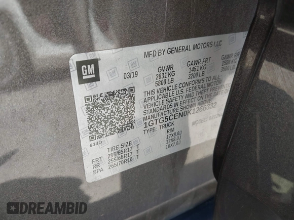2019 GMC Canyon 2WD SLE with VIN 1GTG5CEN0K1266332, listed as a IAAI auction lot 41880375 with 40,368 mi miles. Bid and sale history available at carsss.com. Image 9.