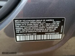 2021 Volkswagen Passat 2.0T S with VIN 1VWAA7A31MC011559, listed as a Copart auction lot 41795995 with 29,926 mi miles and Salvage Title. Bid and sale history available at carsss.com. Image 12.
