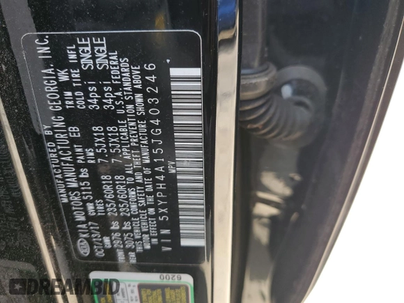 2018 Kia Sorento EX with VIN 5XYPH4A15JG403246, listed as a Copart auction lot 71918144 with 53,453 mi miles and Salvage title. Bid and sale history available at DreamBid. Image 13.