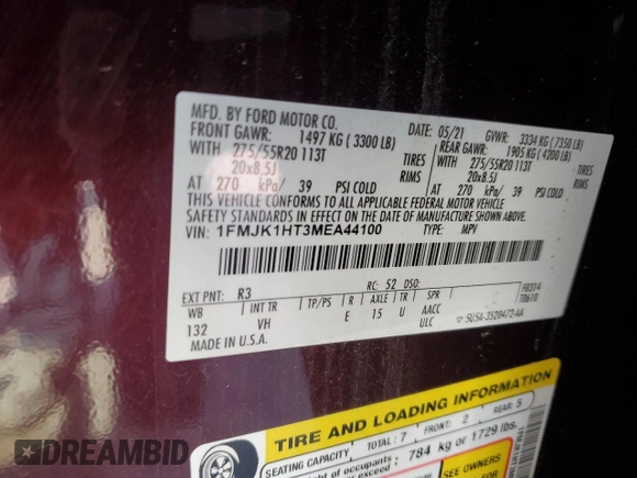 2021 Ford Expedition Max XLT with VIN 1FMJK1HT3MEA44100, listed as a Copart auction lot 43753625 with 85,031 mi miles and Salvage title. Bid and sale history available at DreamBid. Image 13.