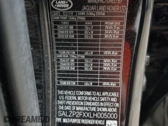 2020 Land Rover Range Rover Evoque SE z VIN SALZP2FXXLH005000, wystawiony jako Copart lot #57457375 z przebiegiem 46 014 mil mil oraz Szkoda całkowita • Salvage title. Historia ofert i sprzedaży dostępna na DreamBid. Obrazek 13.