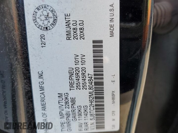 2021 Acura RDX w/A-Spec Package z VIN 5J8TC2H62ML804847, wystawiony jako Copart lot #58600255 z przebiegiem 84 379 mil mil oraz Szkoda całkowita • Salvage title. Historia ofert i sprzedaży dostępna na DreamBid. Obrazek 13.