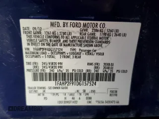 2013 Ford Taurus Limited с VIN 1FAHP2F91DG157524, выставлен на аукционе Copart как лот 66988824 с пробегом 155 185 миль миль и Списание • Salvage title. История ставок и продаж доступна на DreamBid. Изображение 12.