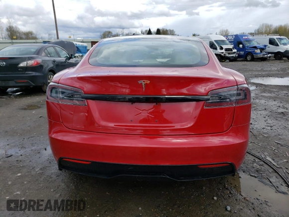 2022 Tesla Model S with VIN 5YJSA1E5XNF469508, listed as a Copart auction lot 48967223 with 6,546 mi miles and Salvage Title. Bid and sale history available at DreamBid. Image 6.