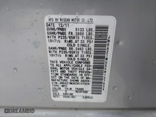 2012 Nissan Murano SL with VIN JN8AZ1MUXCW107804, listed as a IAAI auction lot 42136951 with 1 mi miles. Bid and sale history available at carsss.com. Image 9.