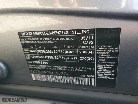 2011 Mercedes-Benz R-Class R 350 with VIN 4JGCB6FE9BA132874, listed as a Copart auction lot 72996554 with 184,523 mi miles and Salvage Title. Bid and sale history available at carsss.com. Image 13.