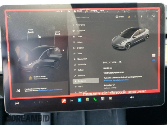 2023 Tesla Model 3 with VIN 5YJ3E1EA8PF616210, listed as a Copart auction lot 49340685 with 38,483 mi miles and Salvage Title. Bid and sale history available at DreamBid. Image 9.