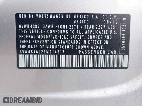 2014 Volkswagen Jetta GLI Edition 30 с VIN 3VW4S7AJ2EM214517, выставлен на аукционе IAAI как лот 41662860 с пробегом 185 783 миль миль и . История ставок и продаж доступна на DreamBid. Изображение 9.