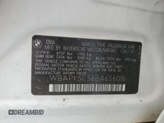 2011 BMW 3 Series 328i xDrive z VIN WBAPK5C56BA656016, wystawiony jako Copart lot #56149765 z przebiegiem Nie podano mil oraz Szkoda całkowita • Salvage title. Historia ofert i sprzedaży dostępna na DreamBid. Obrazek 12.