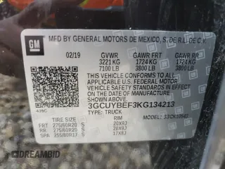 2019 Chevrolet Silverado 1500 Custom with VIN 3GCUYBEF3KG134213, listed as a Copart auction lot 67281374 with 14,786 mi miles and Non Repairable. Bid and sale history available at DreamBid. Image 10.