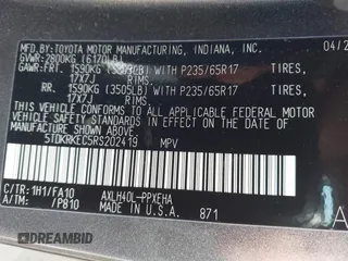 2024 Toyota Sienna LE with VIN 5TDKRKEC5RS202419, listed as a IAAI auction lot 41876213 with 14,986 mi miles. Bid and sale history available at carsss.com. Image 9.