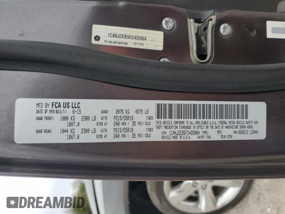 2015 Jeep Compass Latitude with VIN 1C4NJDEB5FD426904, listed as a Copart auction lot 50325505 with 47,064 mi miles and Salvage Title. Bid and sale history available at carsss.com. Image 14.