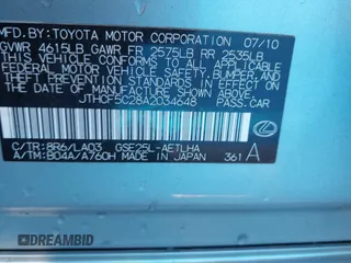 2010 Lexus IS 250 z VIN JTHCF5C28A2034648, wystawiony jako IAAI lot #40612732 z przebiegiem 163 108 mil mil oraz . Historia ofert i sprzedaży dostępna na DreamBid. Obrazek 9.