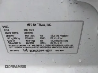 2023 Tesla Model Y Long Range with VIN 7SAYGDEE1PA106057, listed as a IAAI auction lot 41778642 with 1 mi miles. Bid and sale history available at carsss.com. Image 9.