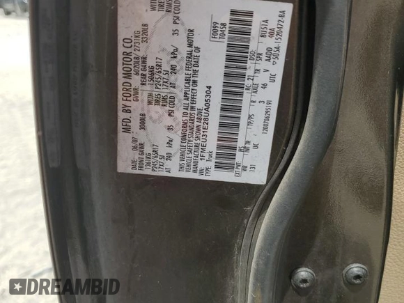 2008 Ford Explorer Sport Trac XLT с VIN 1FMEU31E28UA05304, выставлен на аукционе Copart как лот 54233835 с пробегом Не указан миль и Списание • Salvage title. История ставок и продаж доступна на DreamBid. Изображение 13.
