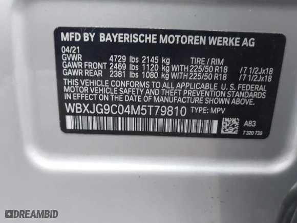 2021 BMW X1 xDrive28i with VIN WBXJG9C04M5T79810, listed as a IAAI auction lot 41471536 with 75,345 mi miles. Bid and sale history available at carsss.com. Image 9.