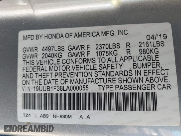 2020 Acura TLX with VIN 19UUB1F38LA000055, listed as a IAAI auction lot 41546988 with 99,036 mi miles. Bid and sale history available at carsss.com. Image 9.