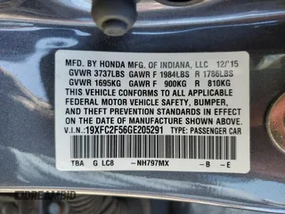2016 Honda Civic Sedan LX with VIN 19XFC2F56GE205291, listed as a Copart auction lot 52288285 with 120,538 mi miles and Salvage Title. Bid and sale history available at carsss.com. Image 13.