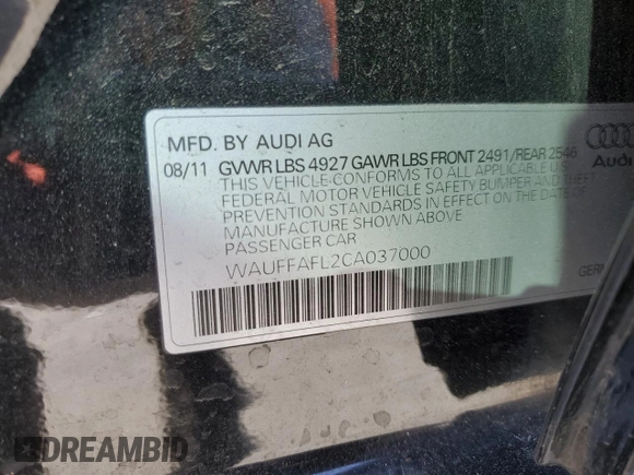 2012 Audi A4 2.0T Premium Plus with VIN WAUFFAFL2CA037000, listed as a Copart auction lot 49073275 with 122,361 mi miles and Non Repairable. Bid and sale history available at carsss.com. Image 13.