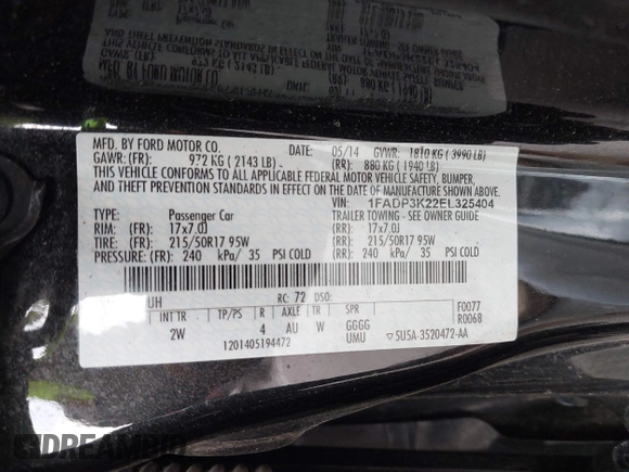 2014 Ford Focus SE with VIN 1FADP3K22EL325404, listed as a IAAI auction lot 42060162 with 115,265 mi miles. Bid and sale history available at carsss.com. Image 9.