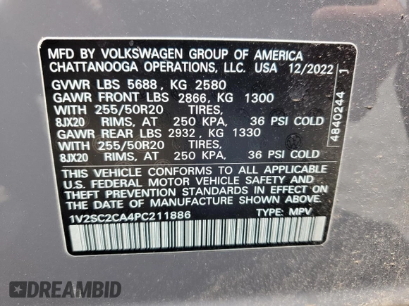 2023 Volkswagen Atlas 2.0T SEL R-Line Black z VIN 1V2SC2CA4PC211886, wystawiony jako Copart lot #54224875 z przebiegiem 23 819 mil mil oraz Szkoda całkowita • Salvage title. Historia ofert i sprzedaży dostępna na DreamBid. Obrazek 14.