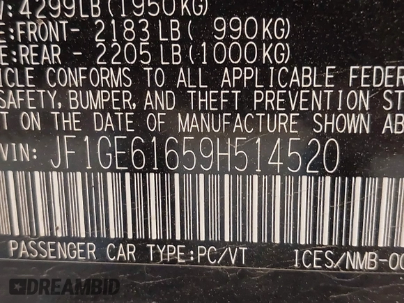 2009 Subaru Impreza i с VIN JF1GE61659H514520, выставлен на аукционе IAAI как лот 42414689 с пробегом 127 994 миль миль и . История ставок и продаж доступна на DreamBid. Изображение 9.