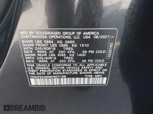 2021 Volkswagen Atlas SE с VIN 1V2LP2CA9MC607168, выставлен на аукционе IAAI как лот 42014127 с пробегом 93 956 миль миль и . История ставок и продаж доступна на DreamBid. Изображение 9.