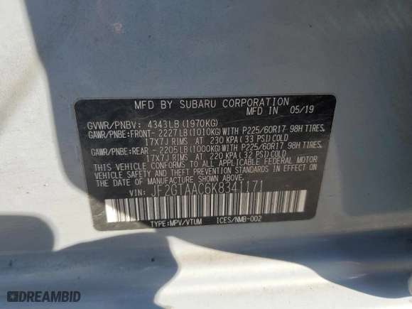 2019 Subaru Crosstrek with VIN JF2GTAAC6K8341171, listed as a Copart auction lot 52516755 with 59,941 mi miles and Salvage Title. Bid and sale history available at carsss.com. Image 14.