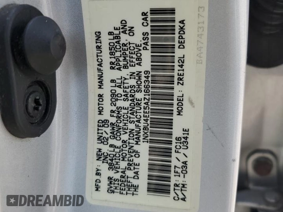2010 Toyota Corolla с VIN 1NXBU4EE5AZ166349, выставлен на аукционе Copart как лот 60372835 с пробегом 224 026 миль миль и Списание • Salvage title. История ставок и продаж доступна на DreamBid. Изображение 12.