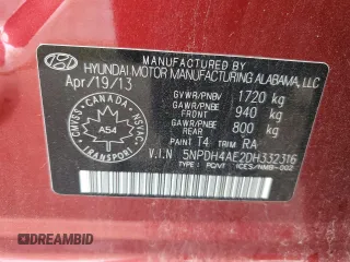 2013 Hyundai Elantra GLS with VIN 5NPDH4AE2DH332316, listed as a Copart auction lot 54686925 with 87,363 mi miles and Salvage title. Bid and sale history available at DreamBid. Image 12.