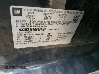 2016 Chevrolet Silverado 1500 LTZ with VIN 3GCUKSEC8GG385498, listed as a Copart auction lot 47580705 with Not Provided miles and Salvage Title. Bid and sale history available at DreamBid. Image 15.