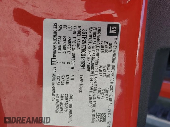 2012 GMC Sierra 1500 SLE with VIN 3GTP2VE78CG180291, listed as a Copart auction lot 42253185 with 161,756 mi miles and Salvage Title. Bid and sale history available at DreamBid. Image 12.