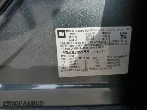 2018 Chevrolet Equinox LT with VIN 3GNAXJEV3JS552622, listed as a Copart auction lot 47619245 with 80,294 mi miles and Salvage title. Bid and sale history available at DreamBid. Image 13.