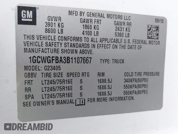 2011 Chevrolet Express Cargo with VIN 1GCWGFBA3B1107667, listed as a IAAI auction lot 42066960 with 300,390 mi miles. Bid and sale history available at carsss.com. Image 9.