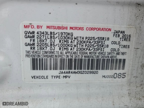 2016 Mitsubishi Outlander Sport 2.4 SEL with VIN JA4AR4AW3GZ029920, listed as a Copart auction lot 45354065 with 131,735 mi miles and Salvage Title. Bid and sale history available at carsss.com. Image 13.