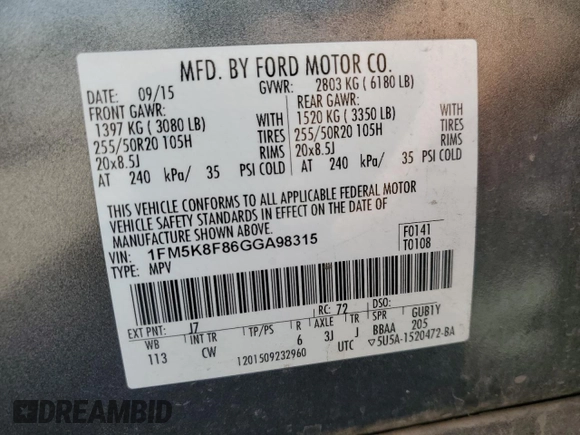2016 Ford Explorer Limited z VIN 1FM5K8F86GGA98315, wystawiony jako Copart lot #56572935 z przebiegiem 111 747 mil mil oraz Szkoda całkowita • Salvage title. Historia ofert i sprzedaży dostępna na DreamBid. Obrazek 13.