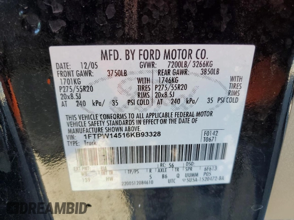2006 Ford F-150 XLT with VIN 1FTPW14516KB93328, listed as a Copart auction lot 50516675 with 204,864 mi miles and Salvage Title. Bid and sale history available at carsss.com. Image 14.