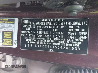 2012 Kia Sorento LX z VIN 5XYKT4A15CG241033, wystawiony jako IAAI lot #42439153 z przebiegiem 248 220 mil mil oraz . Historia ofert i sprzedaży dostępna na DreamBid. Obrazek 9.