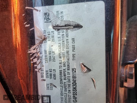 2013 Buick Verano Group z VIN 1G4PS5SK3D4181125, wystawiony jako Copart lot #56250265 z przebiegiem 116 576 mil mil oraz Szkoda całkowita • Salvage title. Historia ofert i sprzedaży dostępna na DreamBid. Obrazek 12.