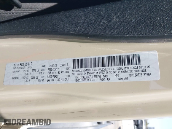 2018 Jeep Wrangler Unlimited Sport S с VIN 1C4BJWDG3JL809752, выставлен на аукционе IAAI как лот 42346652 с пробегом 50 342 миль миль и . История ставок и продаж доступна на DreamBid. Изображение 9.