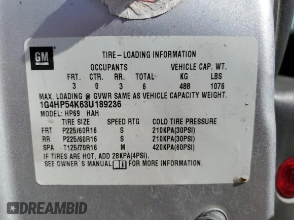 2003 Buick LeSabre Custom with VIN 1G4HP54K63U189236, listed as a Copart auction lot 43526215 with 78,055 mi miles and Salvage Title. Bid and sale history available at carsss.com. Image 13.