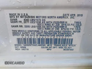 2015 Mitsubishi Outlander Sport 2.4 GT with VIN 4A4AR4AWXFE033631, listed as a IAAI auction lot 41830291 with 115,920 mi miles. Bid and sale history available at carsss.com. Image 9.