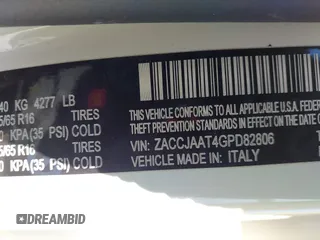 2016 Jeep Renegade Sport with VIN ZACCJAAT4GPD82806, listed as a IAAI auction lot 41635460 with 137,899 mi miles and . Bid and sale history available at DreamBid. Image 9.